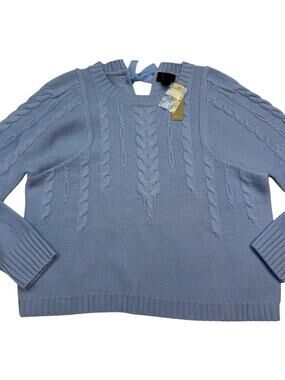 J.Crew Collection‎ Italian Cashmere Tie Neck Cable Sweater Blue Size S NWT